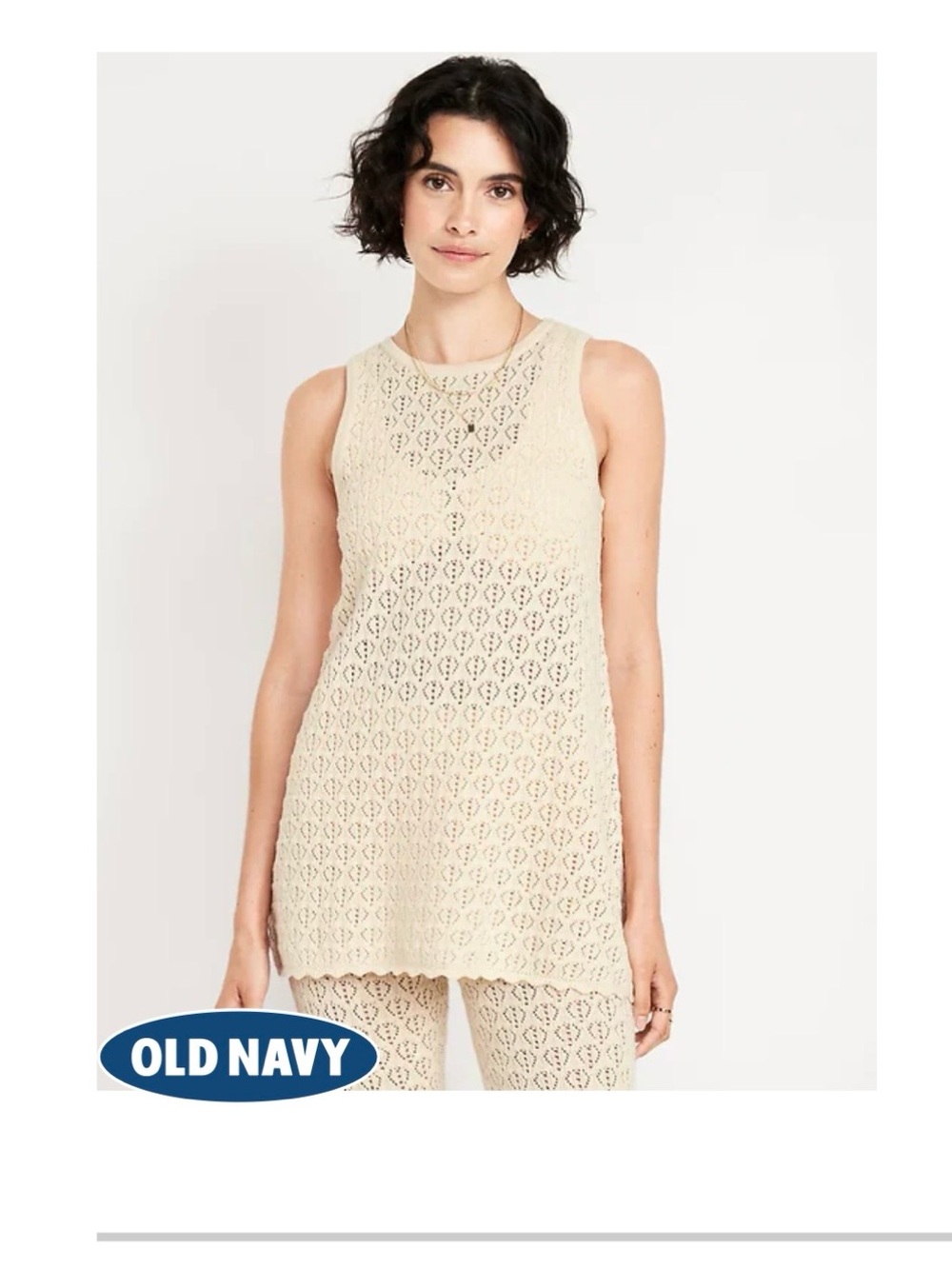 Old Navy Cream Crochet Knit Tank Top